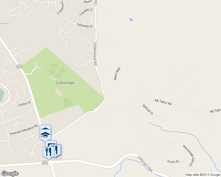 map of restaurants, bars, coffee shops, grocery stores, and more near 1716 Basil Way in Gambrills