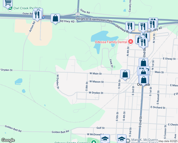 map of restaurants, bars, coffee shops, grocery stores, and more near 715 West Main Street in Odessa