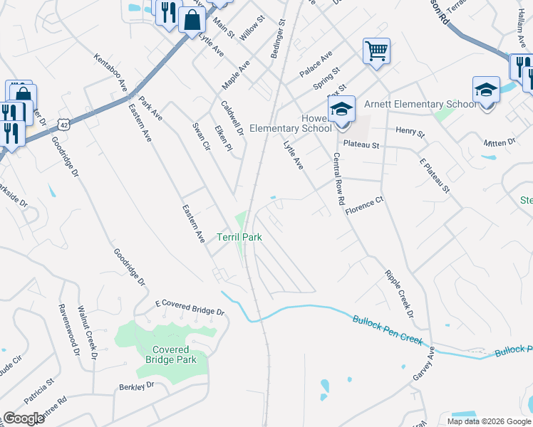 map of restaurants, bars, coffee shops, grocery stores, and more near 1118 Edwards Road in Elsmere