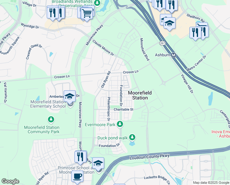 map of restaurants, bars, coffee shops, grocery stores, and more near 43425 Grandmoore Street in Ashburn