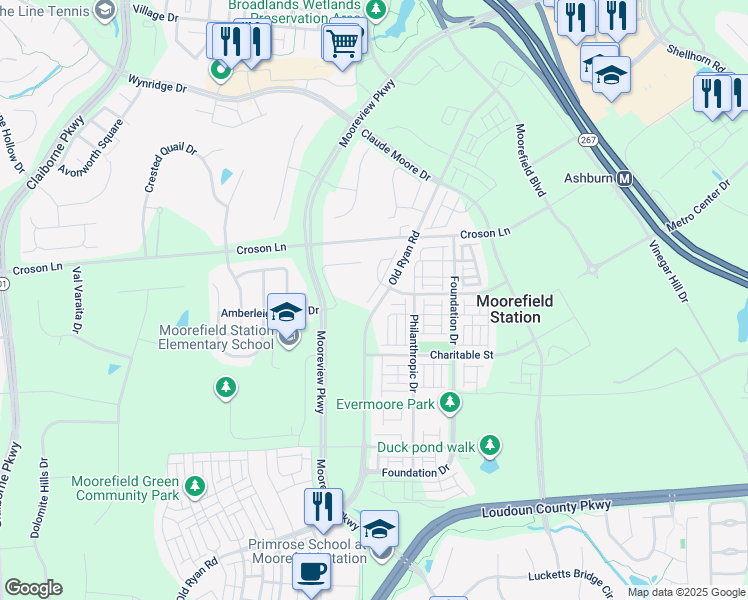 map of restaurants, bars, coffee shops, grocery stores, and more near 43316 Old Ryan Road in Ashburn
