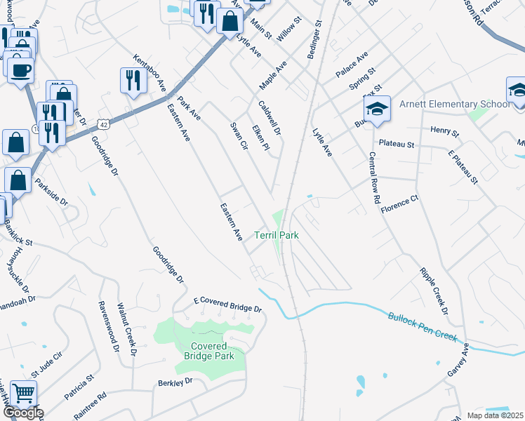 map of restaurants, bars, coffee shops, grocery stores, and more near 92 Park Avenue in Elsmere