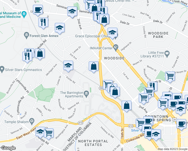 map of restaurants, bars, coffee shops, grocery stores, and more near 101 Independence Avenue Southeast in Washington