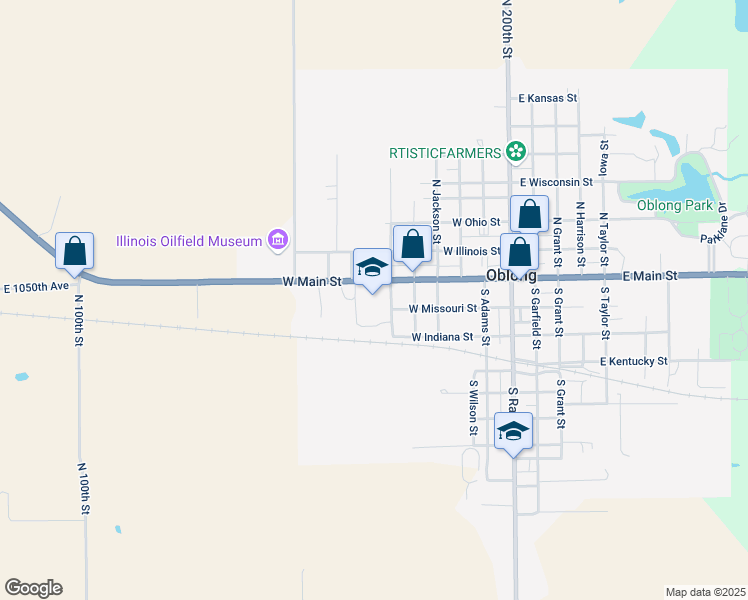 map of restaurants, bars, coffee shops, grocery stores, and more near 600 West Main Street in Oblong