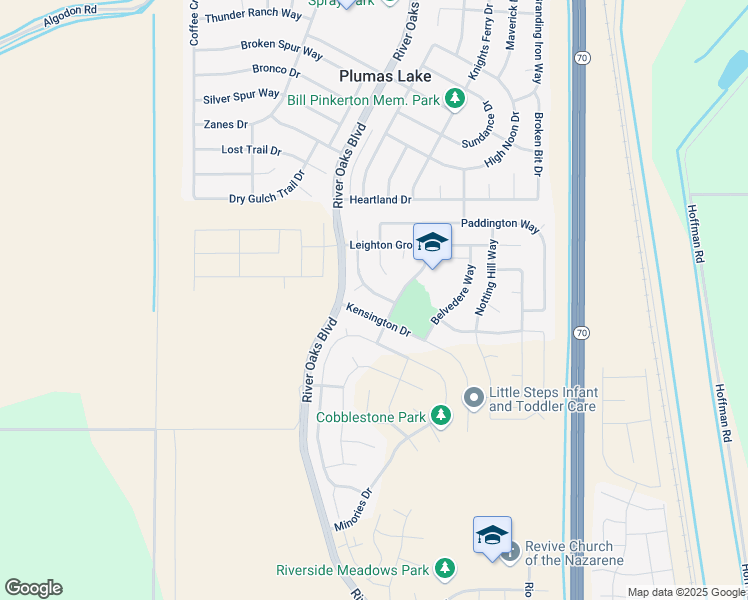 map of restaurants, bars, coffee shops, grocery stores, and more near 1670 Guildford Way in Plumas Lake