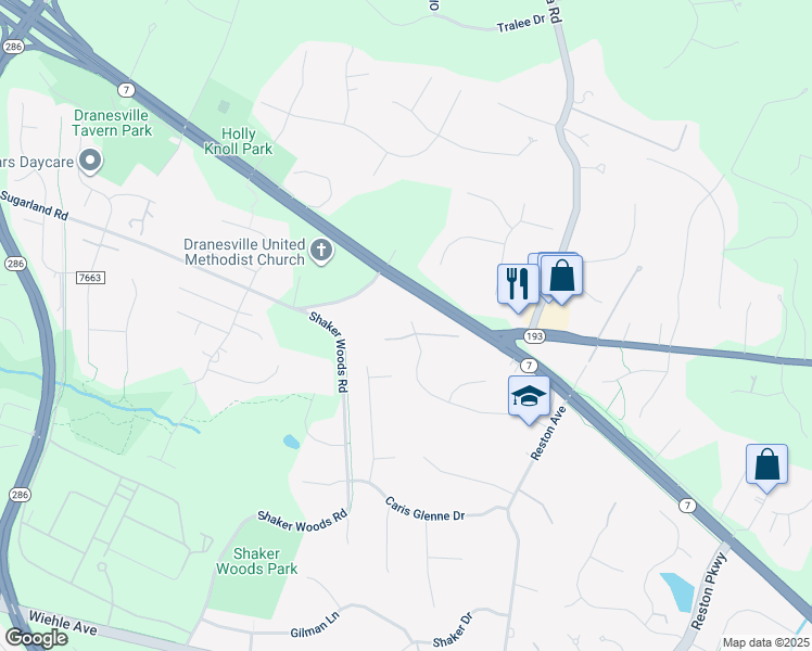map of restaurants, bars, coffee shops, grocery stores, and more near 11629 Cedar Chase Road in Herndon