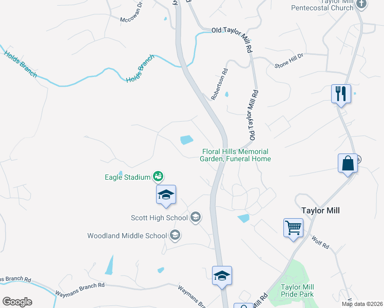 map of restaurants, bars, coffee shops, grocery stores, and more near 730 Lakewood Drive in Taylor Mill