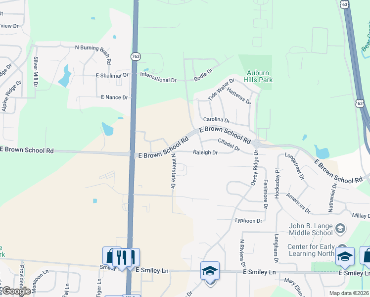 map of restaurants, bars, coffee shops, grocery stores, and more near 1307 Raleigh Drive in Columbia
