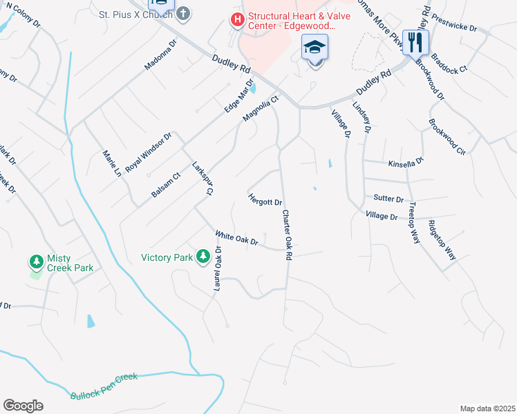 map of restaurants, bars, coffee shops, grocery stores, and more near 3112 Hergott Drive in Edgewood