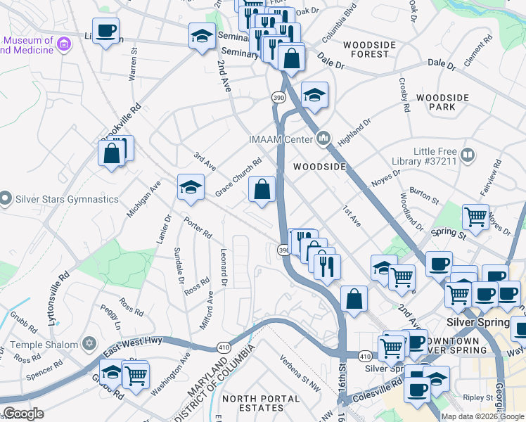 map of restaurants, bars, coffee shops, grocery stores, and more near 101 Independence Avenue Southeast in Washington