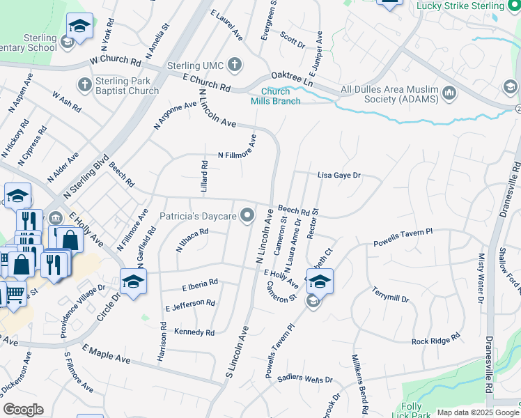 map of restaurants, bars, coffee shops, grocery stores, and more near 124 North Kennedy Road in Sterling