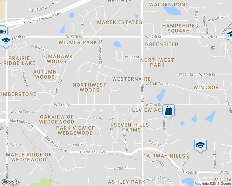 map of restaurants, bars, coffee shops, grocery stores, and more near 13713 West 70th Street in Shawnee