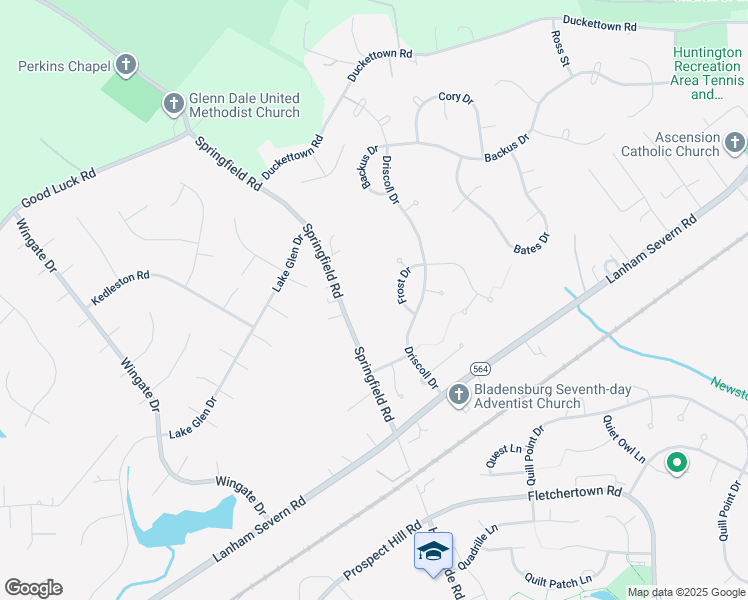 map of restaurants, bars, coffee shops, grocery stores, and more near 11708 Moriarty Court in Bowie