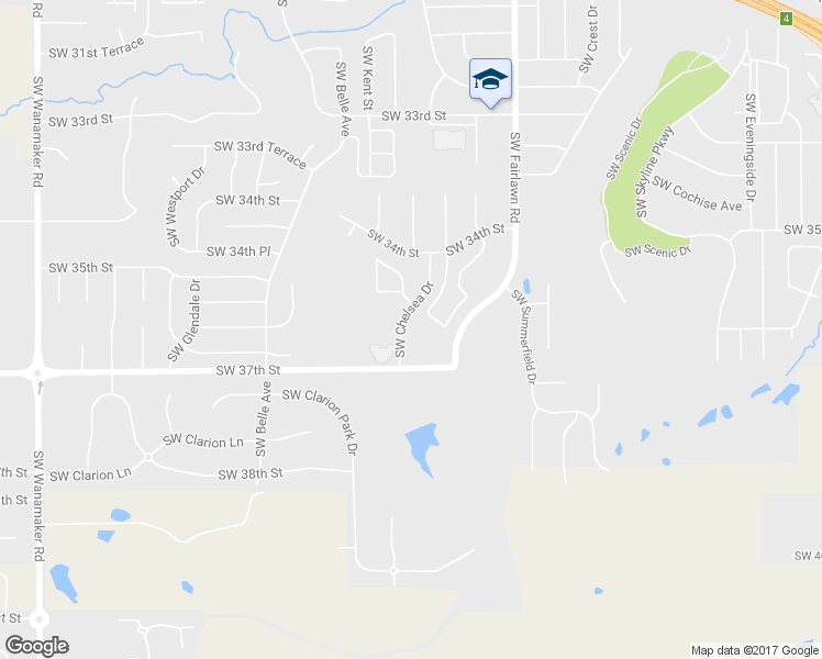 map of restaurants, bars, coffee shops, grocery stores, and more near 3614 Southwest Chelsea Drive in Topeka