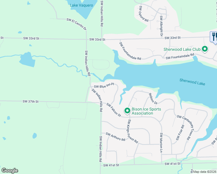 map of restaurants, bars, coffee shops, grocery stores, and more near 7527 SW Blue Inn Pl in Topeka