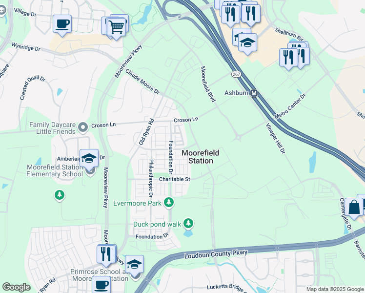 map of restaurants, bars, coffee shops, grocery stores, and more near 43478 Grandmoore Street in Ashburn