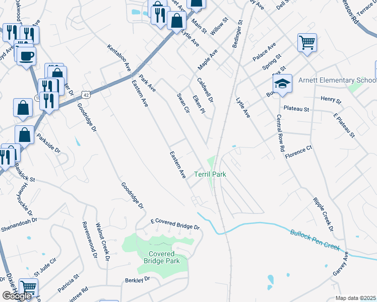 map of restaurants, bars, coffee shops, grocery stores, and more near 92 Park Avenue in Elsmere