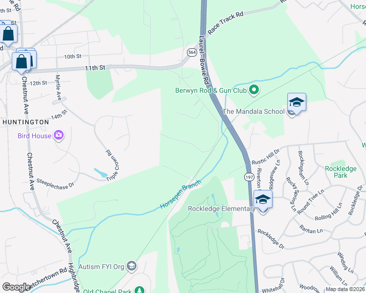 map of restaurants, bars, coffee shops, grocery stores, and more near 8304 Laurel - Bowie Road in Bowie
