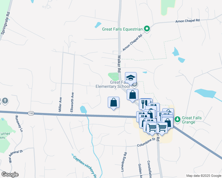 map of restaurants, bars, coffee shops, grocery stores, and more near 704 Walker Road in Great Falls