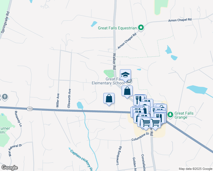 map of restaurants, bars, coffee shops, grocery stores, and more near 704 Walker Road in Great Falls