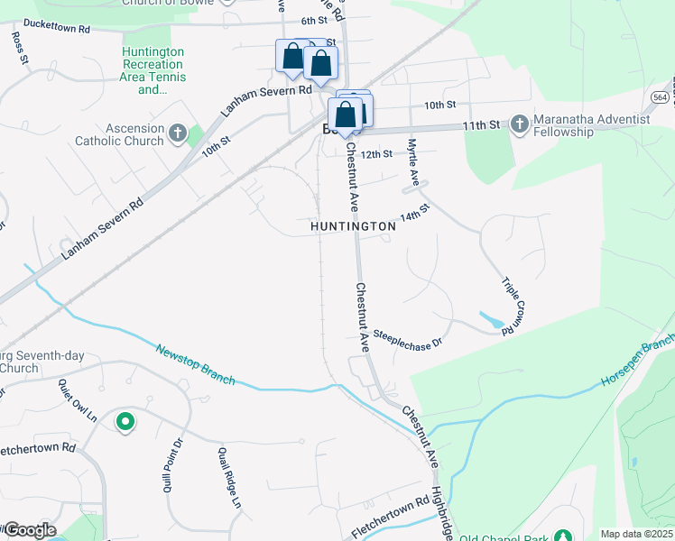 map of restaurants, bars, coffee shops, grocery stores, and more near 8114 Chestnut Avenue in Bowie