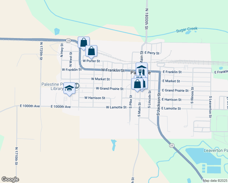 map of restaurants, bars, coffee shops, grocery stores, and more near 307 West Grand Prairie Street in Palestine