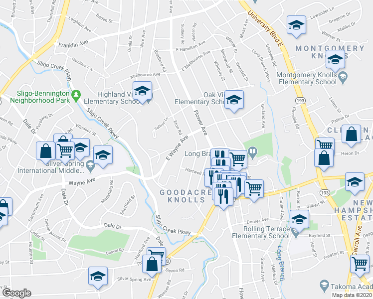 map of restaurants, bars, coffee shops, grocery stores, and more near 100 Plymouth Street in Silver Spring