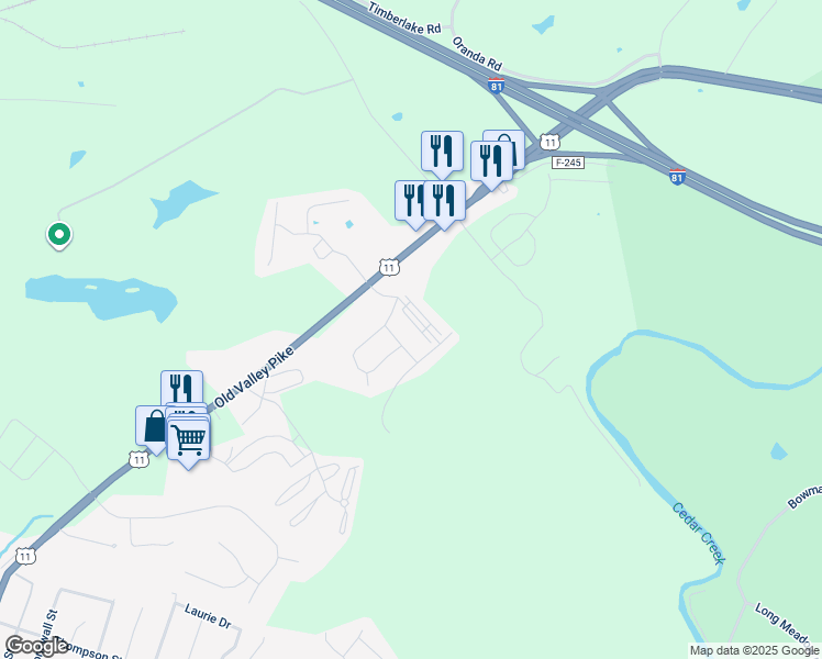 map of restaurants, bars, coffee shops, grocery stores, and more near 168 Oxbow Drive in Strasburg