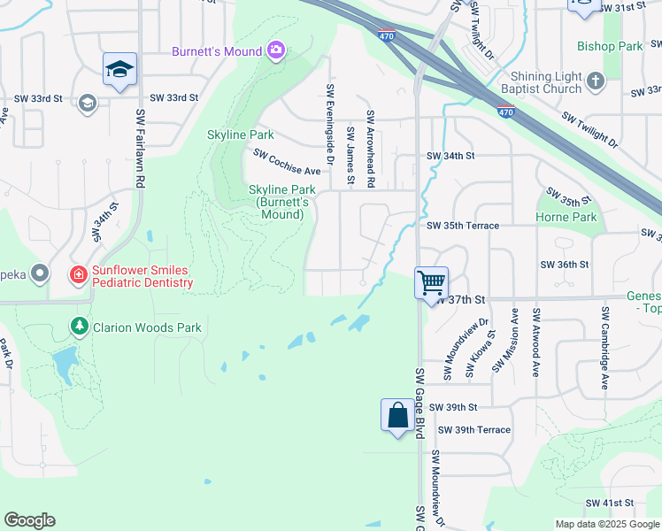 map of restaurants, bars, coffee shops, grocery stores, and more near 4808 Southwest 36th Terrace in Topeka