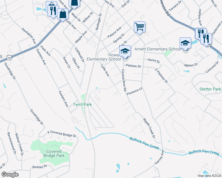 map of restaurants, bars, coffee shops, grocery stores, and more near 1105 Edwards Road in Elsmere
