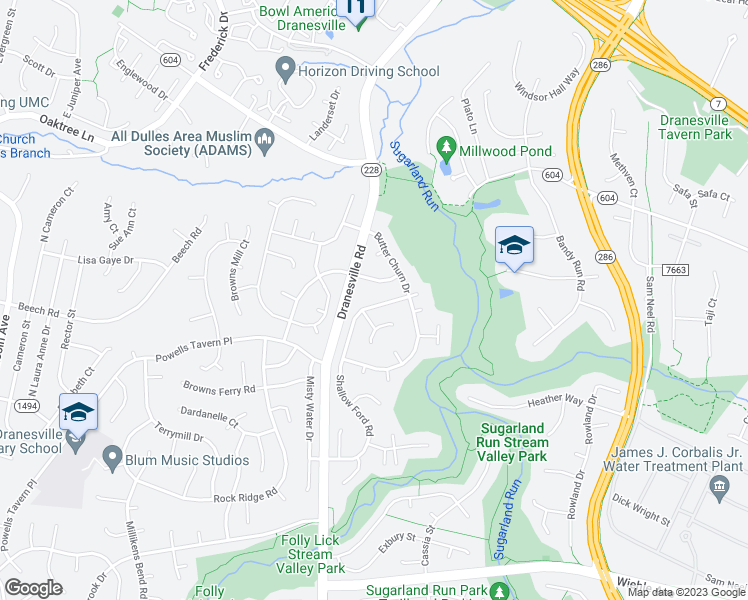 map of restaurants, bars, coffee shops, grocery stores, and more near 1308 Shallow Ford Road in Herndon