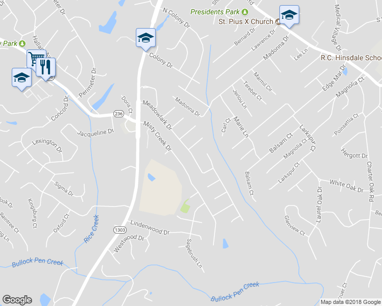 map of restaurants, bars, coffee shops, grocery stores, and more near 3446 Meadowlark Drive in Edgewood