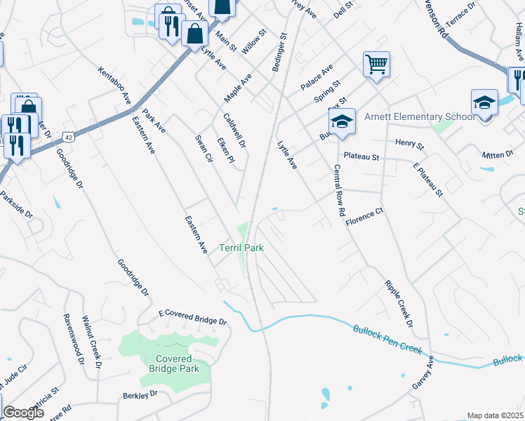 map of restaurants, bars, coffee shops, grocery stores, and more near 1118 Edwards Road in Elsmere