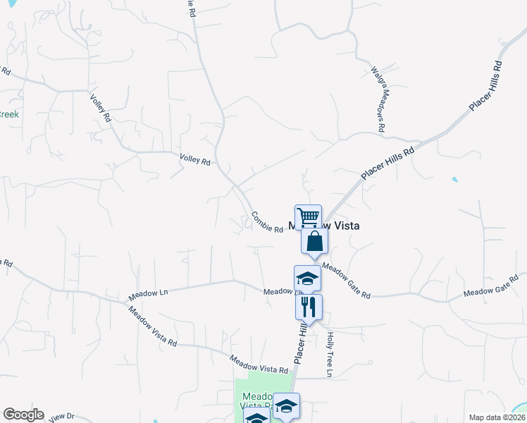 map of restaurants, bars, coffee shops, grocery stores, and more near 1250 Combie Road in Meadow Vista
