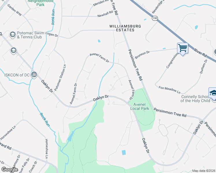 map of restaurants, bars, coffee shops, grocery stores, and more near 10104 Flower Gate Terrace in Potomac