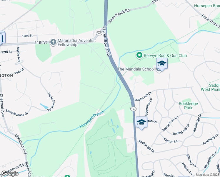 map of restaurants, bars, coffee shops, grocery stores, and more near 13928 Pecan Ridge Way in Bowie