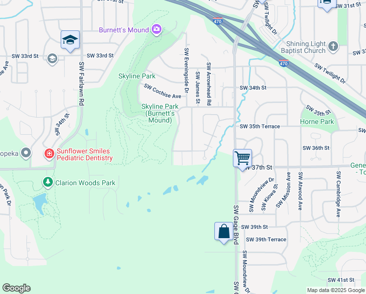 map of restaurants, bars, coffee shops, grocery stores, and more near 4808 Southwest 36th Terrace in Topeka