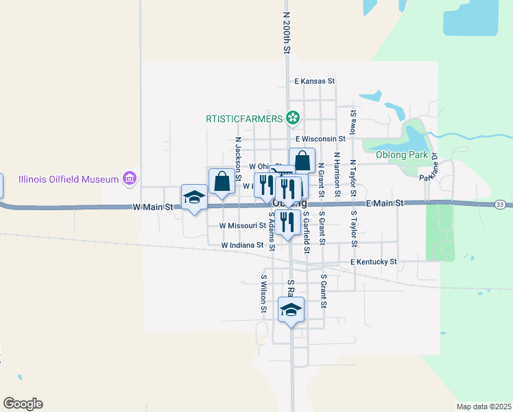 map of restaurants, bars, coffee shops, grocery stores, and more near 298 West Main Street in Oblong