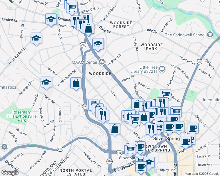 map of restaurants, bars, coffee shops, grocery stores, and more near 101 Independence Avenue Southeast in Washington