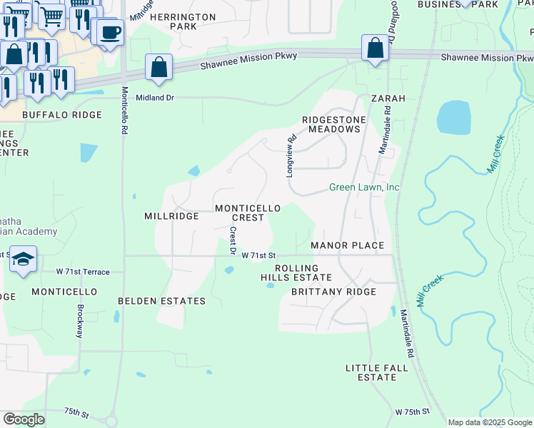 map of restaurants, bars, coffee shops, grocery stores, and more near 7003 Marion in Shawnee