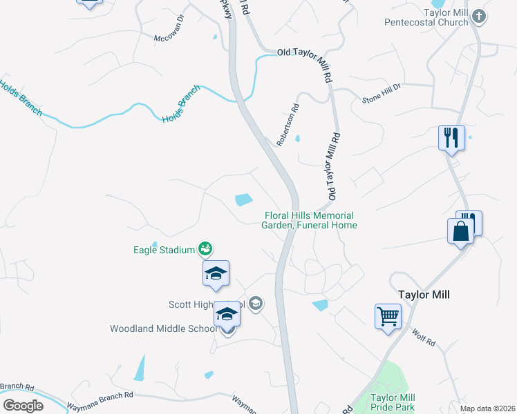 map of restaurants, bars, coffee shops, grocery stores, and more near 730 Lakewood Dr in Taylor Mill