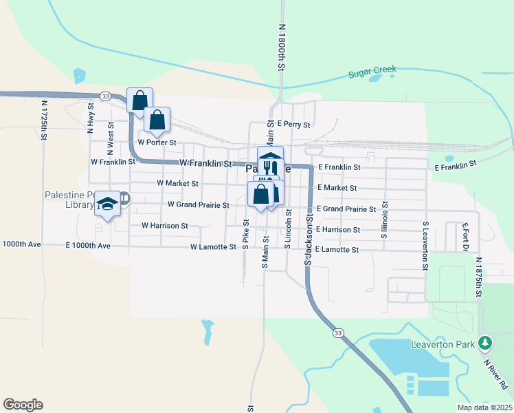 map of restaurants, bars, coffee shops, grocery stores, and more near 149 West Grand Prairie Street in Palestine