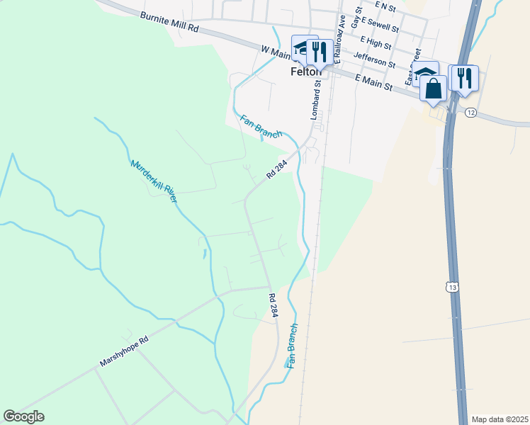 map of restaurants, bars, coffee shops, grocery stores, and more near 5302 Little Mastens Corner Road in Felton