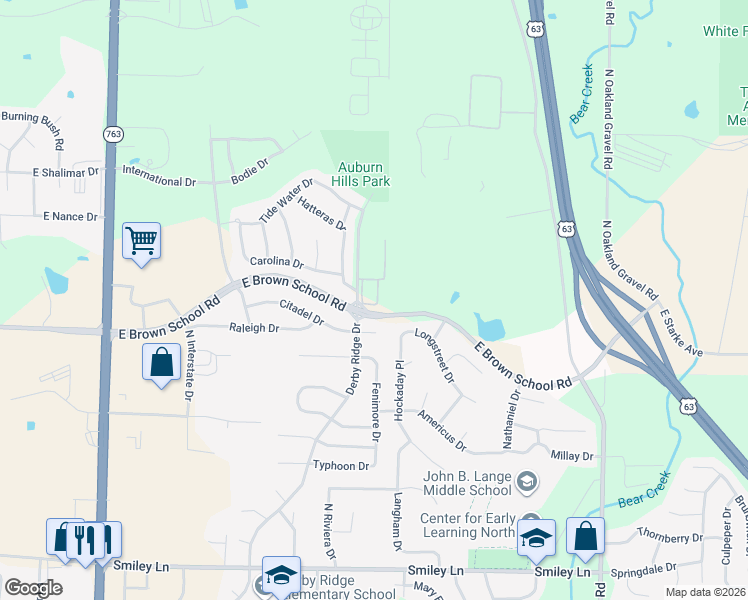 map of restaurants, bars, coffee shops, grocery stores, and more near E Brown School Rd in Columbia