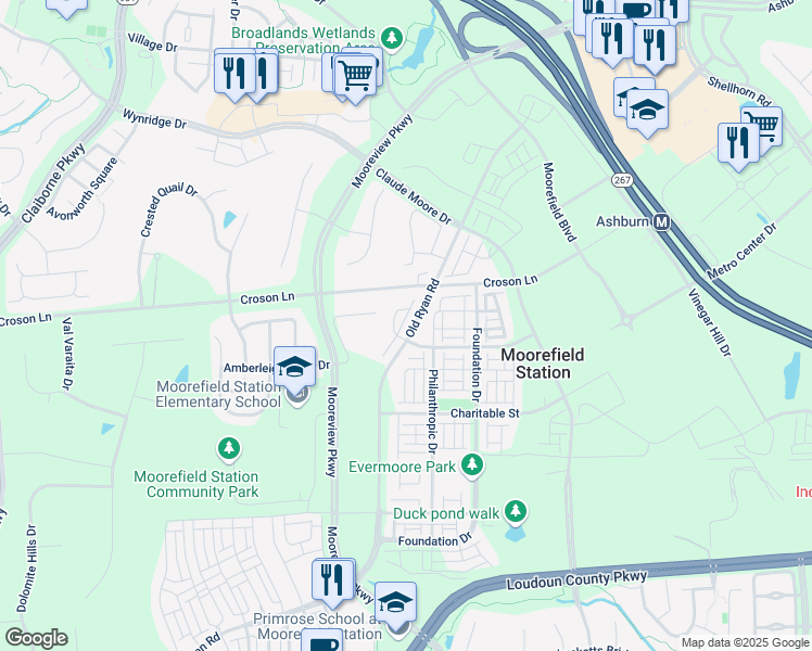 map of restaurants, bars, coffee shops, grocery stores, and more near 43354 Old Ryan Road in Ashburn