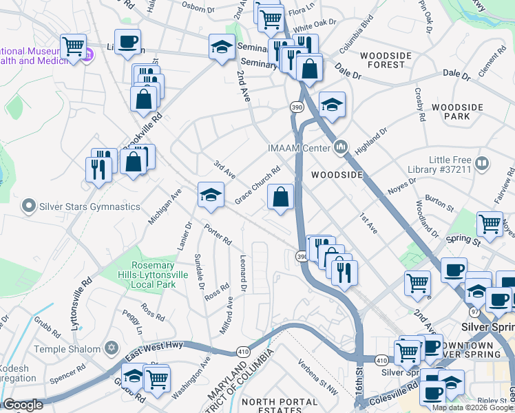 map of restaurants, bars, coffee shops, grocery stores, and more near 101 Independence Avenue Southeast in Washington