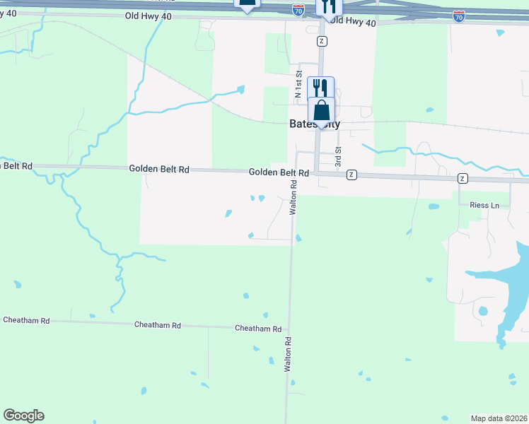 map of restaurants, bars, coffee shops, grocery stores, and more near in Bates City