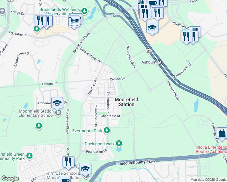 map of restaurants, bars, coffee shops, grocery stores, and more near 43488 Wilcox Terrace in Ashburn