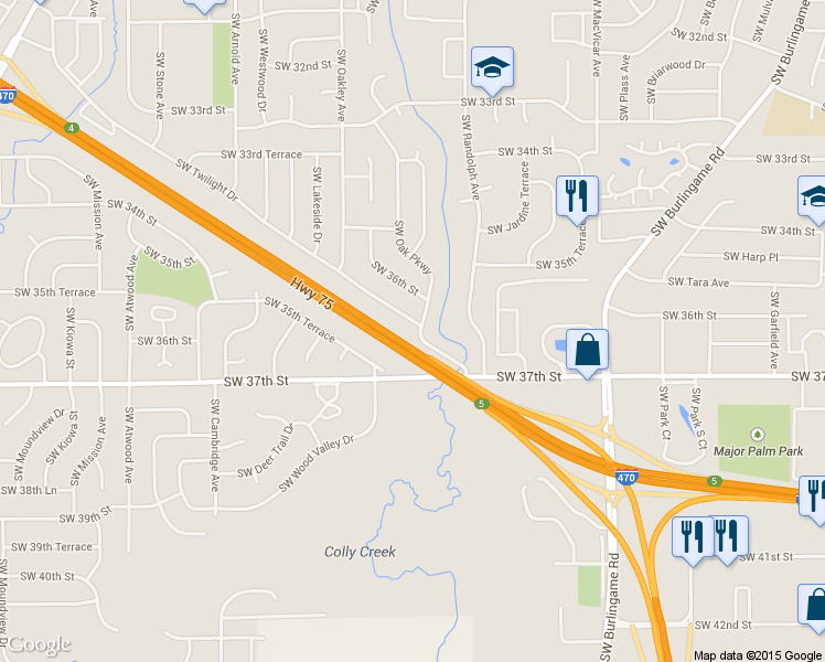 map of restaurants, bars, coffee shops, grocery stores, and more near 2901 SW Twilight Dr in Topeka