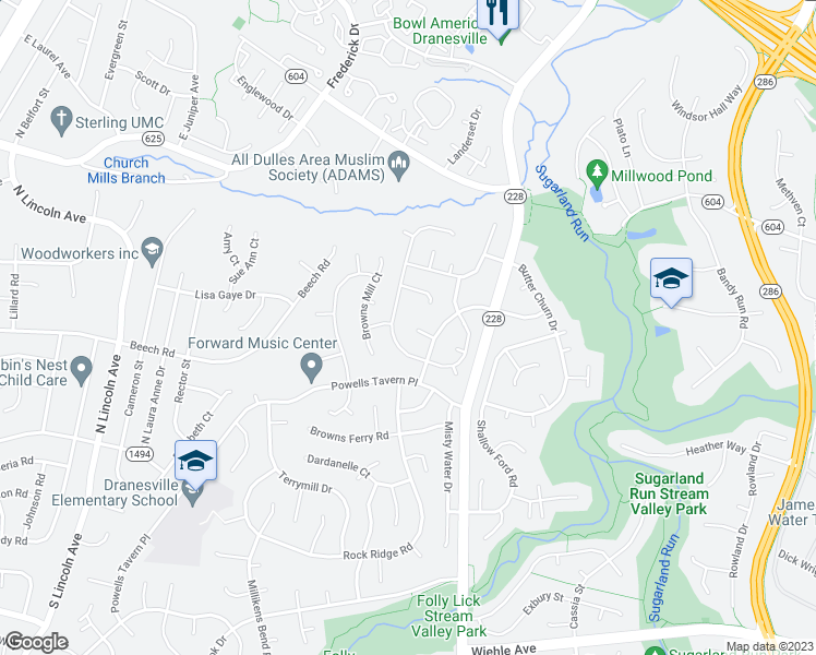 map of restaurants, bars, coffee shops, grocery stores, and more near 12507 Forty Oaks Court in Herndon
